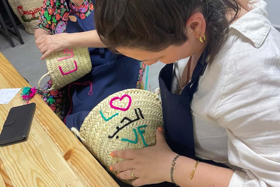 Embroider Your Name in Arabic Calligraphy – Marrakech Medina - Stitching the design onto your basket