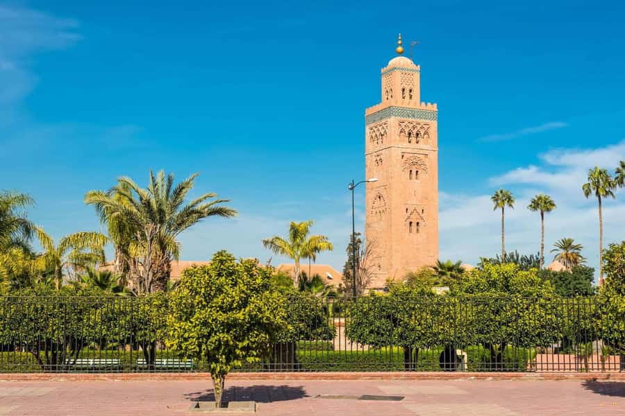 From Agadir: Guided Day Trip to Marrakech - Koutoubia Mosque gardens and a famous Marrakech view