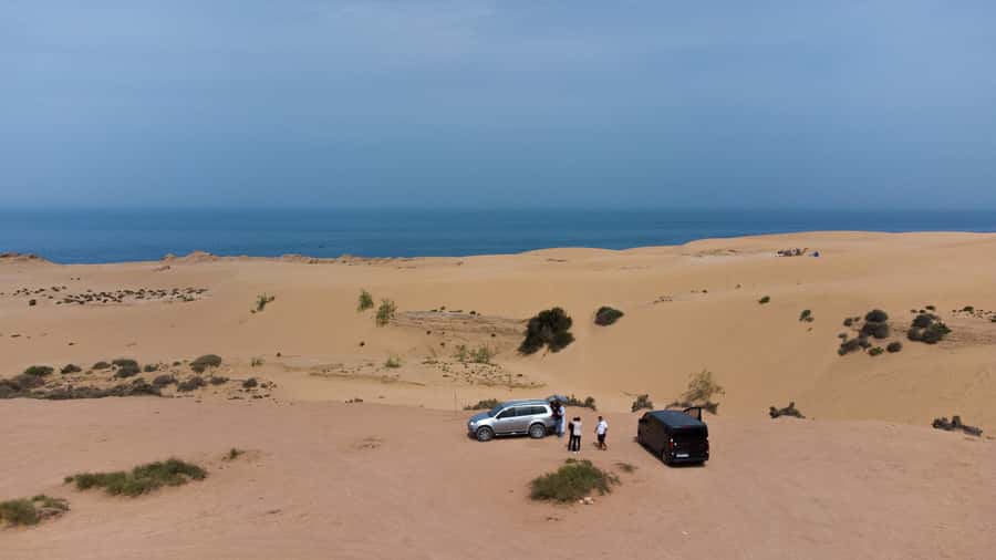 From Agadir/Taghazout: Sahara Sand Dunes with Transfer - The coastal road through Taghazout and Tamraght