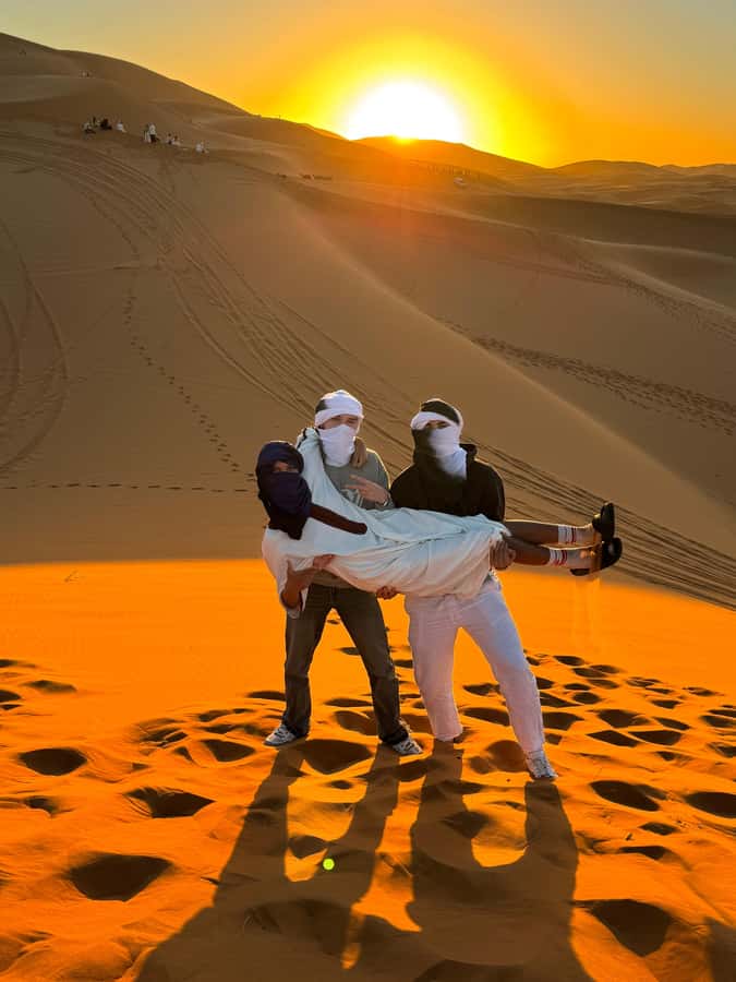 From Marrakech : 2 Days 1 night trip to Fes via Merzouga - Arriving at Merzouga and riding into the dunes