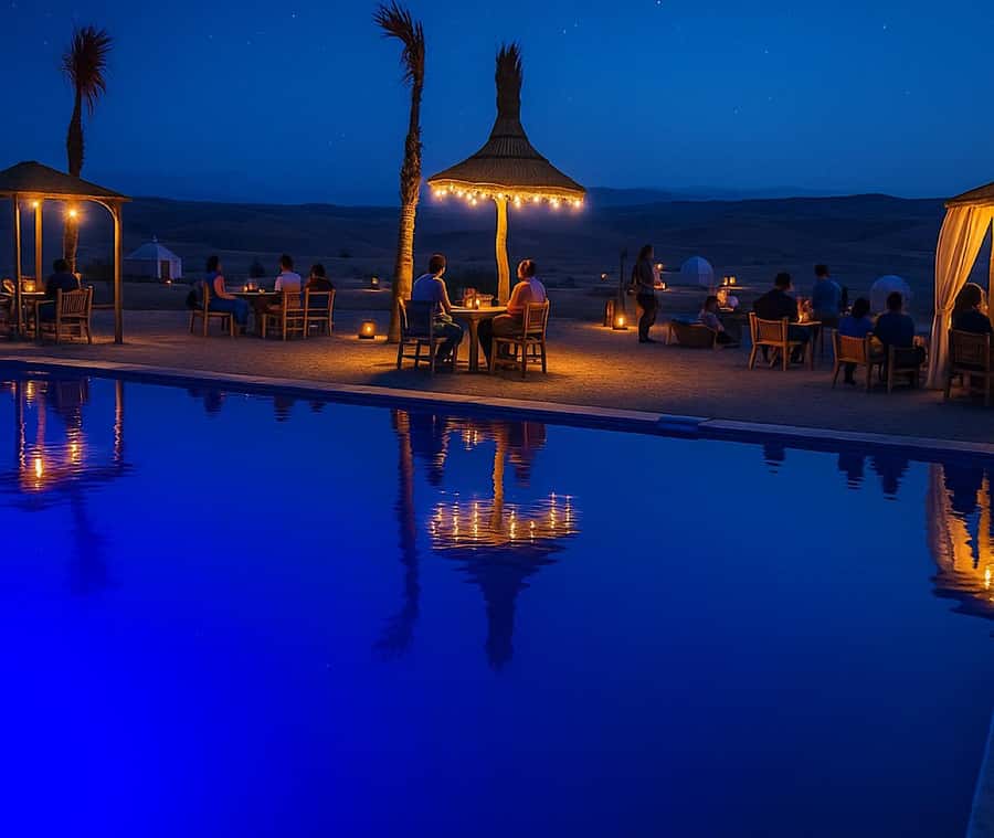 From Marrakech: Agafay Desert Dinner and Optional Camel Ride - Tea and Atlas views near Lalla Takerkoust