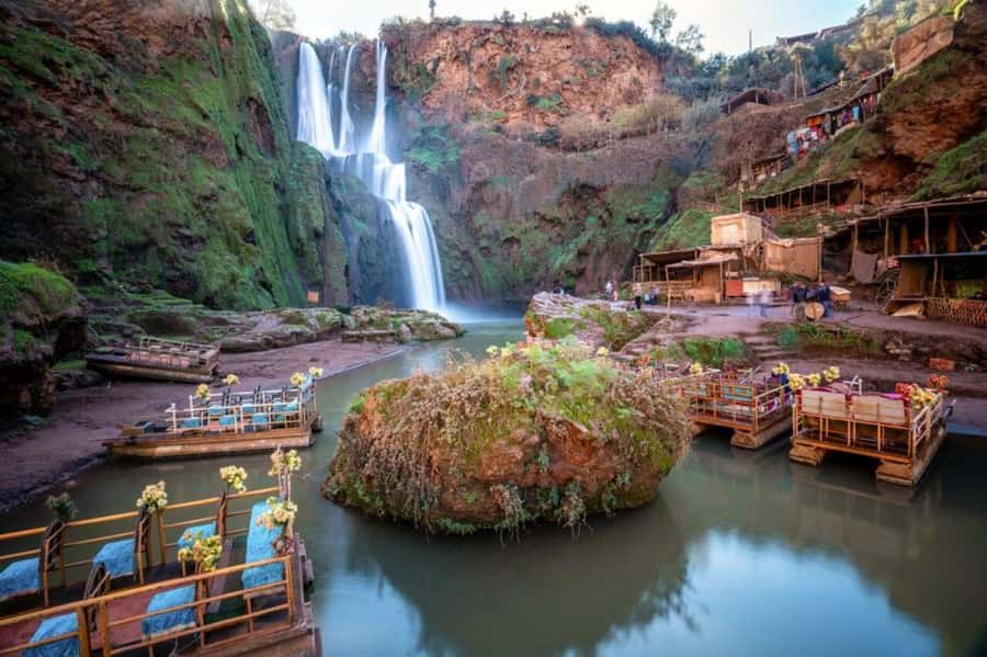 From Marrakech: Guided Ouzoud Waterfalls Tour with Boat Ride - Arriving above the 110-meter Ouzoud Falls