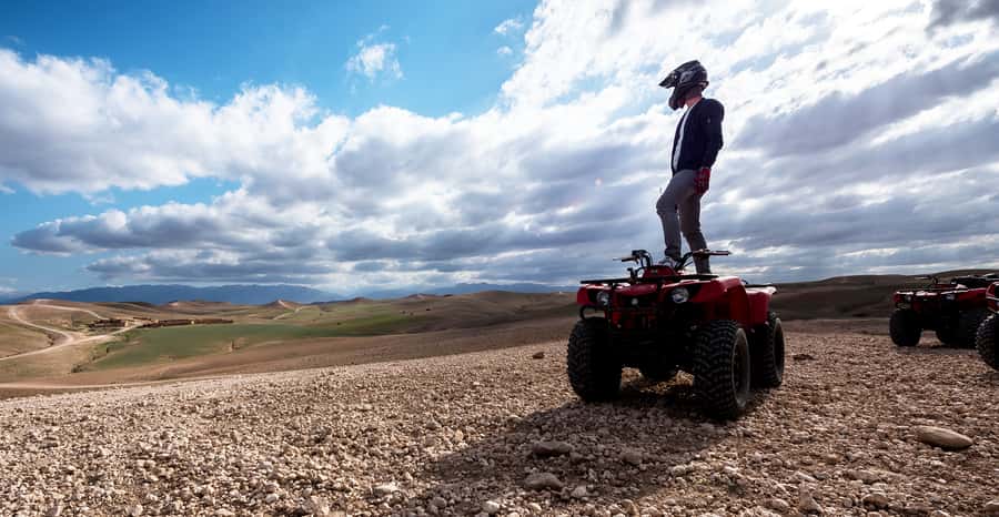From Marrakech: Premium Agafay Desert Half-Day Quad Biking - Getting ready at the oasis base