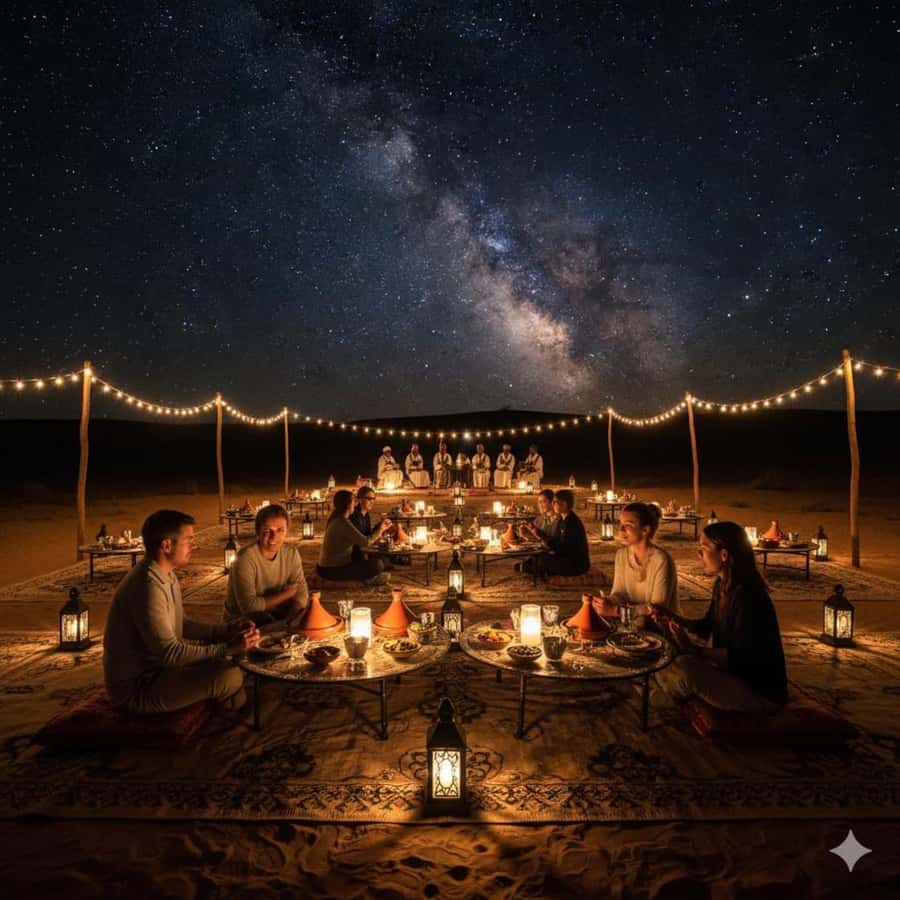 Marrakech: Agafay desert camel ride with dinner & spectacle - Dinner brings Moroccan comfort food under the stars