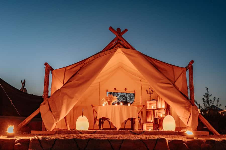 Marrakech: Agafay Desert Private Dinner w/ Music & Fire Show - Welcome tea and your private tent