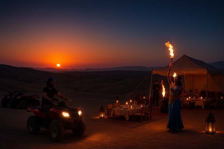 Marrakech: Agafay Desert Quad Biking with Dinner & Show - Riding through Agafay at sunset