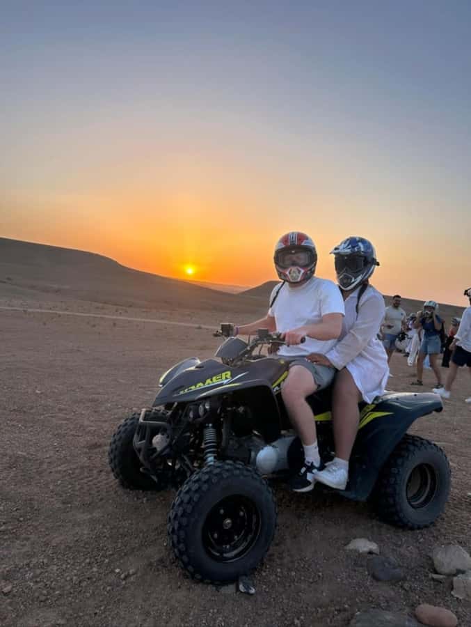Marrakech: Agafay Desert Tour Quad bike & Dinner fire show - Sunset photographs with the Atlas Mountains behind you