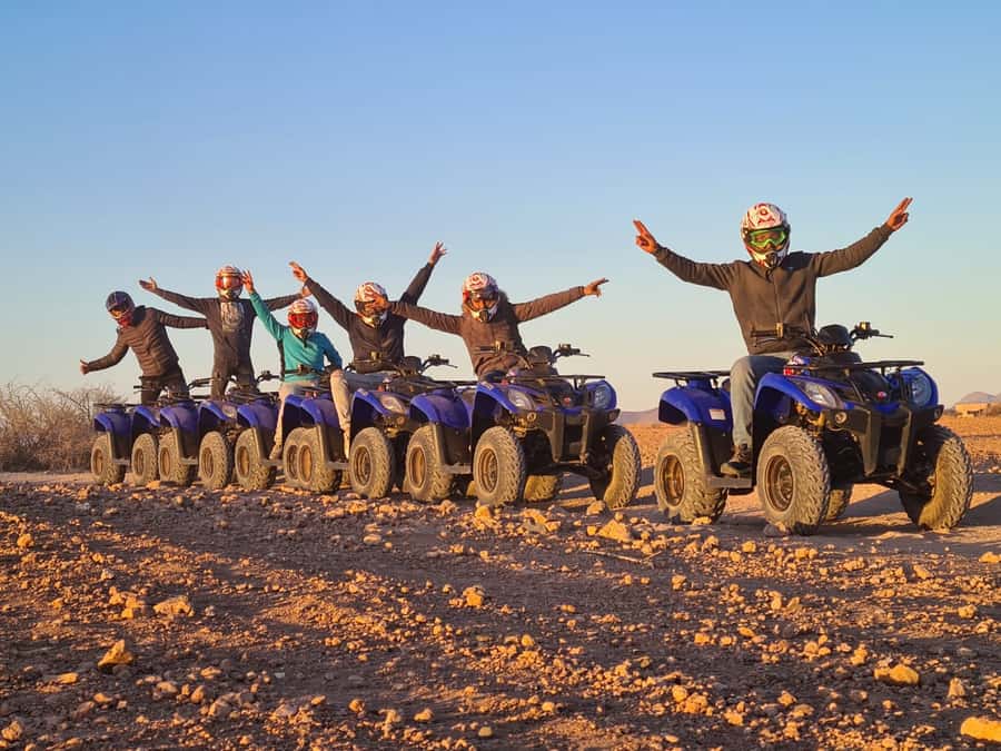 Marrakech: Desert and Palm Grove Quad Tour with Tea - The return ride and sunset timing