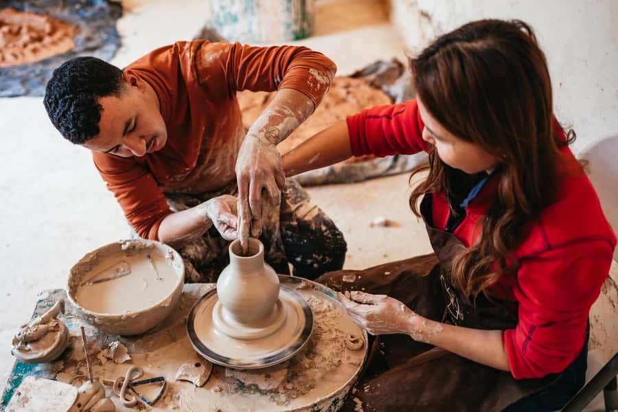 Marrakech: Pottery Workshop - Preparing clay before the creative part