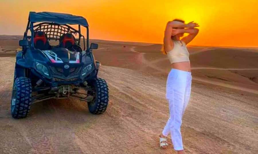 Quad bike and Lunch & Pool in Desert Marrakech Agafay - Riding the quad through rocky desert terrain